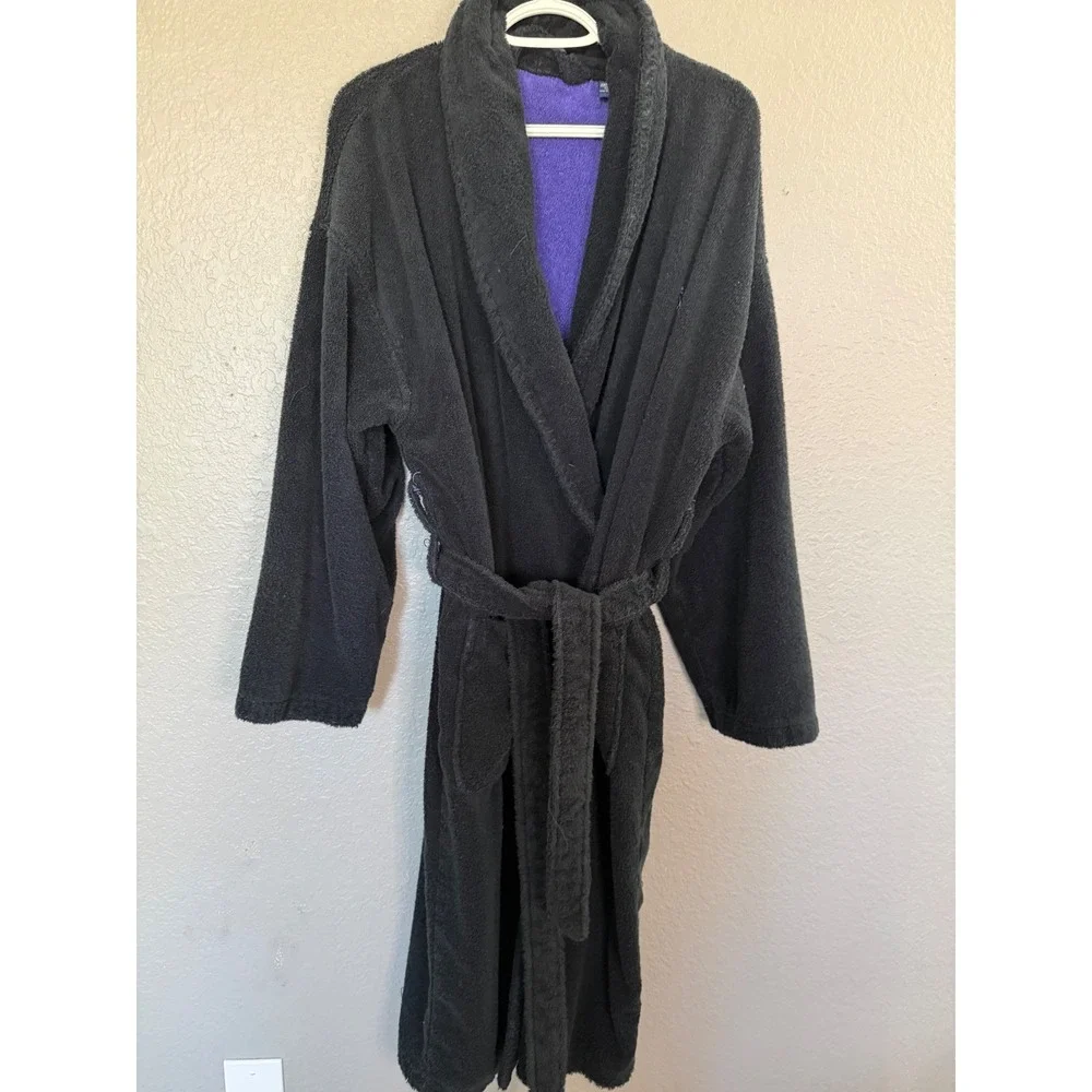 Polo Ralph Lauren Mens Bath Robe Black Purple Big Pony Cotton‎ Terry Cloth OSFM